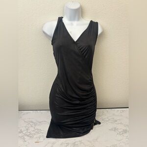 Olive Tree Maroon Faux Leather Wrap Dress Women’s S Black Bodycon Side Zip